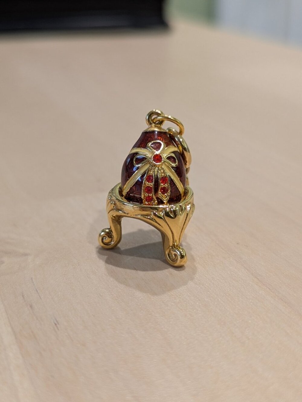 Vintage Joan Rivers Ribbon Bow Red Egg Charm w/ Extender